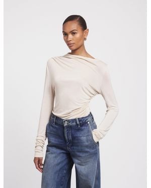 NINETY PERCENT Iphis Draped Long Sleeve Top In Enoki Mushroom - Natural