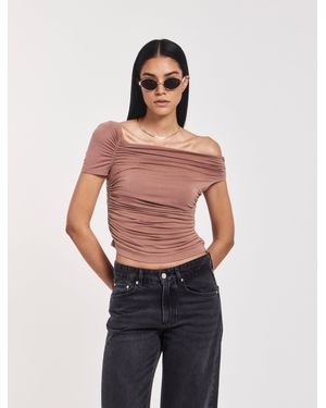 NINETY PERCENT Katie Ruched Top In Sandalwood - Red