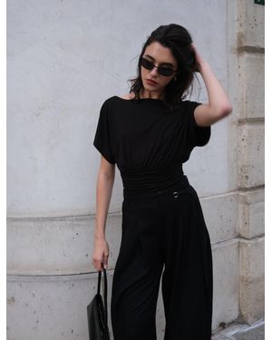 NINETY PERCENT Amelie Slash Neck Gathered Side Top In Black - Blue