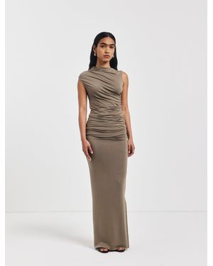 NINETY PERCENT Leah Ruched Maxi Skirt In Sage - White