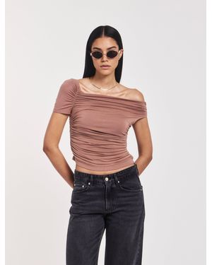 NINETY PERCENT Katie Ruched Top In Sandalwood - Red