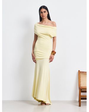 NINETY PERCENT Lulu Asym Sleeve Tee Column Dress With Asym Ruching In Lemon - White