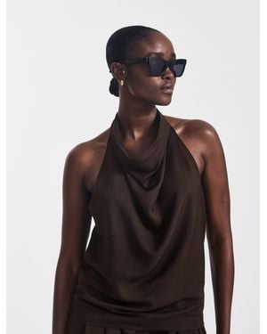 NINETY PERCENT Kayla Halterneck Top In Bitter Chocolate - Black
