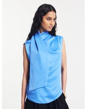 NINETY PERCENT Arlo Drape Scarf Back Top In Cornflower - Blue