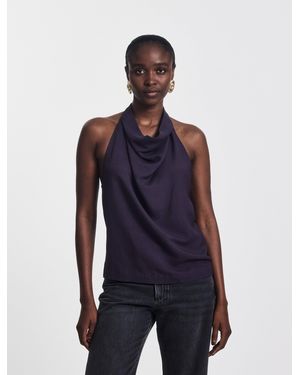 NINETY PERCENT Kayla Halterneck Top In Aubergine - Blue