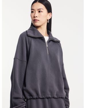 NINETY PERCENT Classic Half Zip Sweatshirt In Magnet - Blue