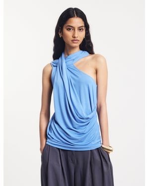 NINETY PERCENT Zora Drape High Neck Top In Cornflower - Blue