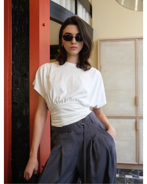 NINETY PERCENT Wren Rouch Hem Tee In Chalk - White