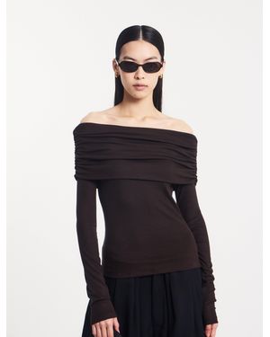 NINETY PERCENT Stevie Rib Fold Over Top In Bitter Chocolate - Black
