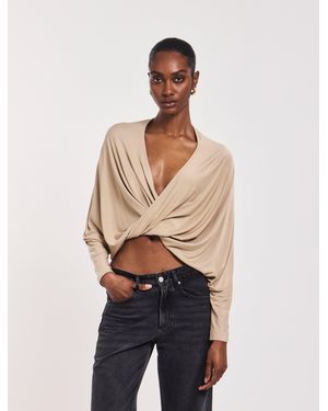 NINETY PERCENT Harper Twist Front Top In Taupe - Natural
