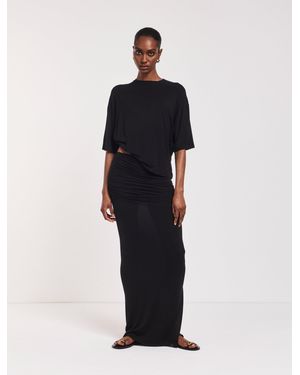 NINETY PERCENT Leah Ruched Maxi Skirt In Black - Blue