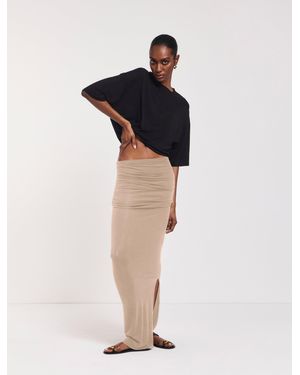 NINETY PERCENT Leah Ruched Maxi Skirt In Taupe - Grey
