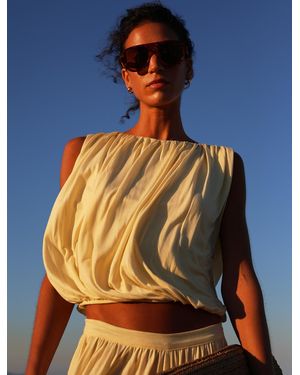 NINETY PERCENT Koa Puff Ball Hem Top In Lemon - Natural