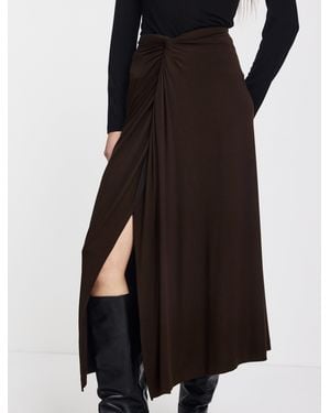 NINETY PERCENT Sadie Twist Midi Skirt In Bitter Chocolate - Black