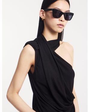 NINETY PERCENT Zora Drape High Neck Top In Black - Blue