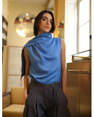 NINETY PERCENT Arlo Drape Scarf Back Top In Cornflower - Blue