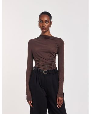 NINETY PERCENT Iphis Draped Long Sleeve Top In Bracken - Brown