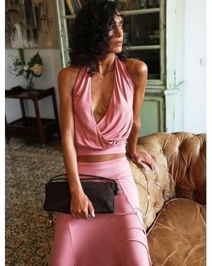 NINETY PERCENT Lenny Wrap Front Halter In Melon - Pink