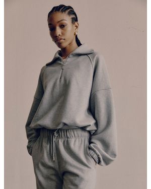 NINETY PERCENT Classic Half Zip Sweatshirt In Grey Marl
