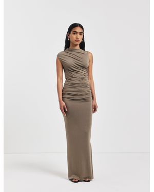 NINETY PERCENT Leah Ruched Maxi Skirt In Sage - White