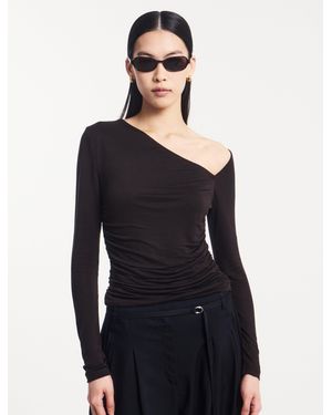 NINETY PERCENT Parker Asymmetrical Top In Bitter Chocolate - Black