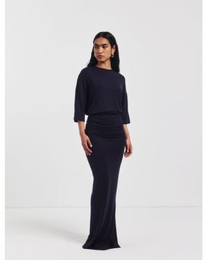 NINETY PERCENT Leah Ruched Maxi Skirt In Darkest Navy - Blue
