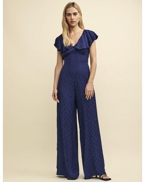 Nobody's Child Satin Jacquard Flutter Sleeve Suki Jumpsuit - Blue