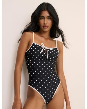 Nobody's Child Polka Dot Tie Detail Swimsuit - Black