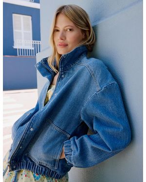 Nobody's Child Denim Funnel Neck Bomber Jacket - Blue