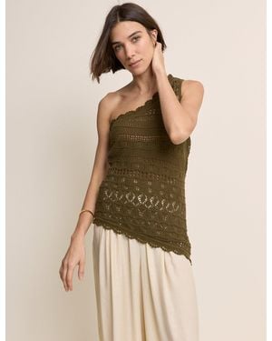 Nobody's Child One Shoulder Crochet Top - Green