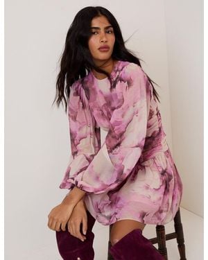 Nobody's Child Watercolour Floral Reese Mini Dress - Pink