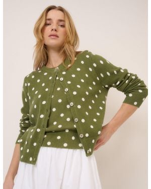Nobody's Child Polka Crew Neck Cardigan - Green