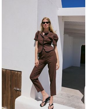 Nobody's Child Gingham Lace Trim Cigarette Trousers - Natural