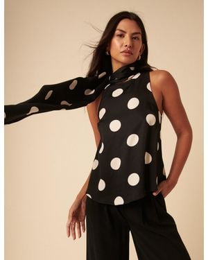 Nobody's Child Polka Dot Tie Neck Top - Black