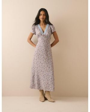 Nobody's Child Ditsy Floral Lace Trim Kacey Midi Dress - Natural