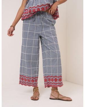 Nobody's Child Gingham Embroidered Cropped Trousers - Natural