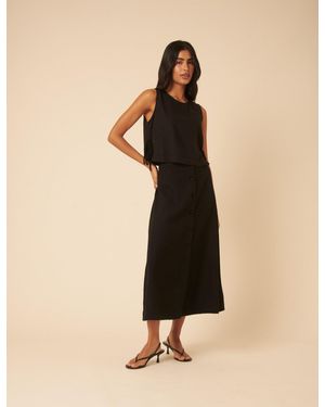 Nobody's Child Linen-Blend Button Down Midi Skirt - Natural