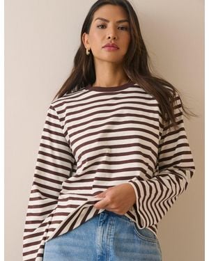 Nobody's Child Striped Wide Sleeve Jersey Top - Brown