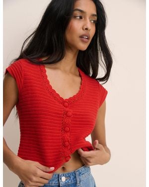 Nobody's Child Crochet Trim Top - Red