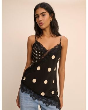 Nobody's Child Polka Dot Lace Trim Cami - Black