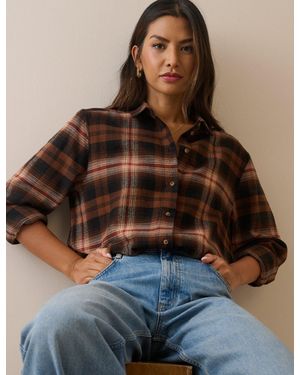 Nobody's Child And Check Flannel Shirt - Brown