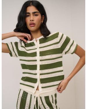 Nobody's Child Striped Crochet Cardigan - Green