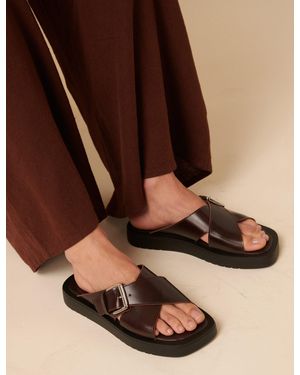 Nobody's Child Cross Strap Leather Chunky Sandals - Brown