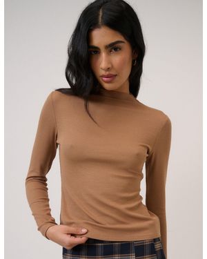 Nobody's Child High Neck Ribbed Top - Brown