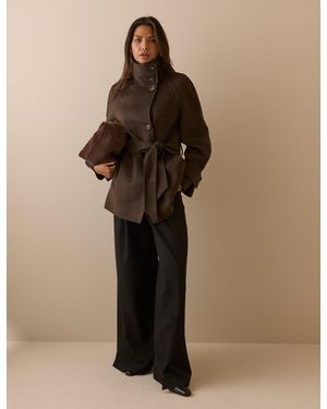 Nobody's Child Funnel Neck Wool Jacket - Brown