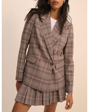 Nobody's Child Check Double Breasted Alicia Blazer - Brown