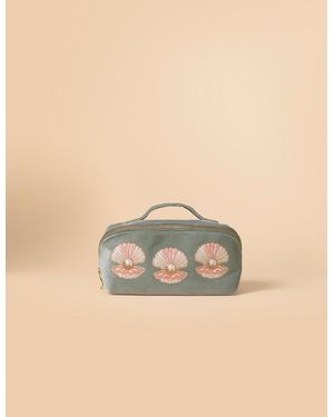 Nobody's Child Elizabeth Scarlett Shell Embroidered Open Flat Make Up Bag - Natural
