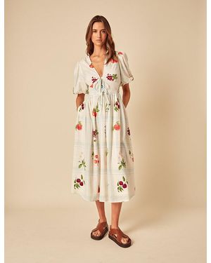 Nobody's Child Fruit Print Tie Front Scarla Midi Dress - Natural