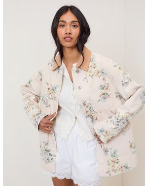 Nobody's Child Light Denim Floral Cord Collar Jacket - Natural