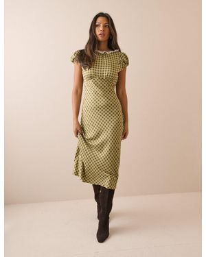 Nobody's Child Gingham Puff Sleeve Marianna Midi Dress - Natural
